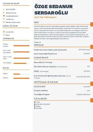 Acil Tıp Teknisyeni CV Örnekleri cv indir
